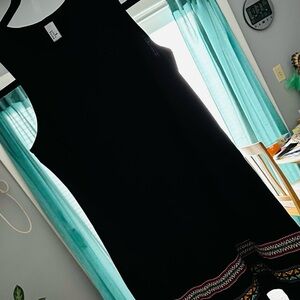 Black Tank Dress with Patterned Hem